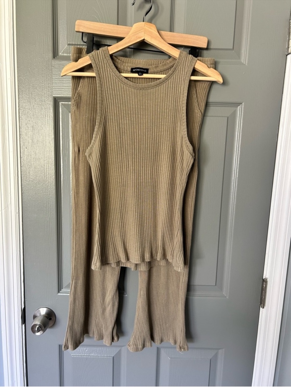 Beyond Yoga Ribbed Tank and Pants Set in Olive
